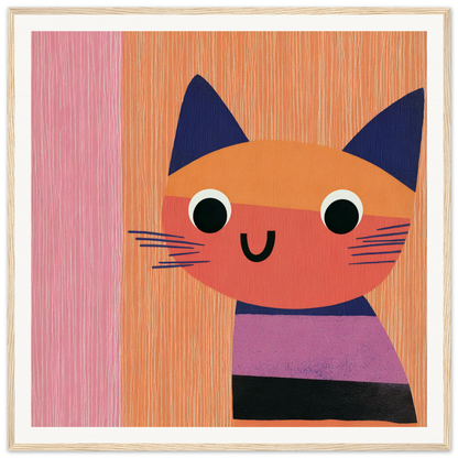 Cute cartoon cat with navy blue ears and a happy smile in Special Edition Art™