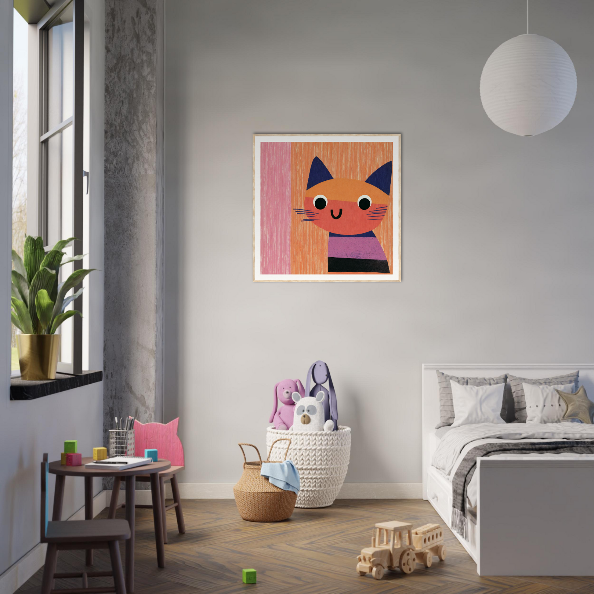 Framed cartoon cat artwork in pink and orange for special edition art™ collection