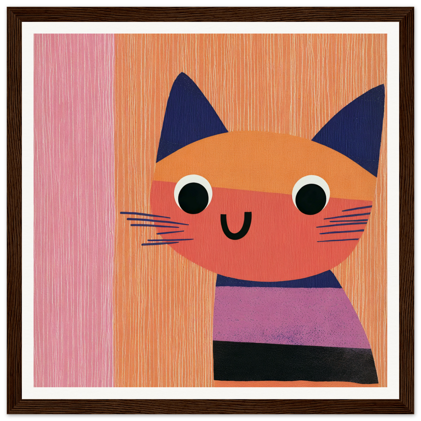 Cute cartoon cat with navy blue ears in striped purple sweater from Special Edition Art™