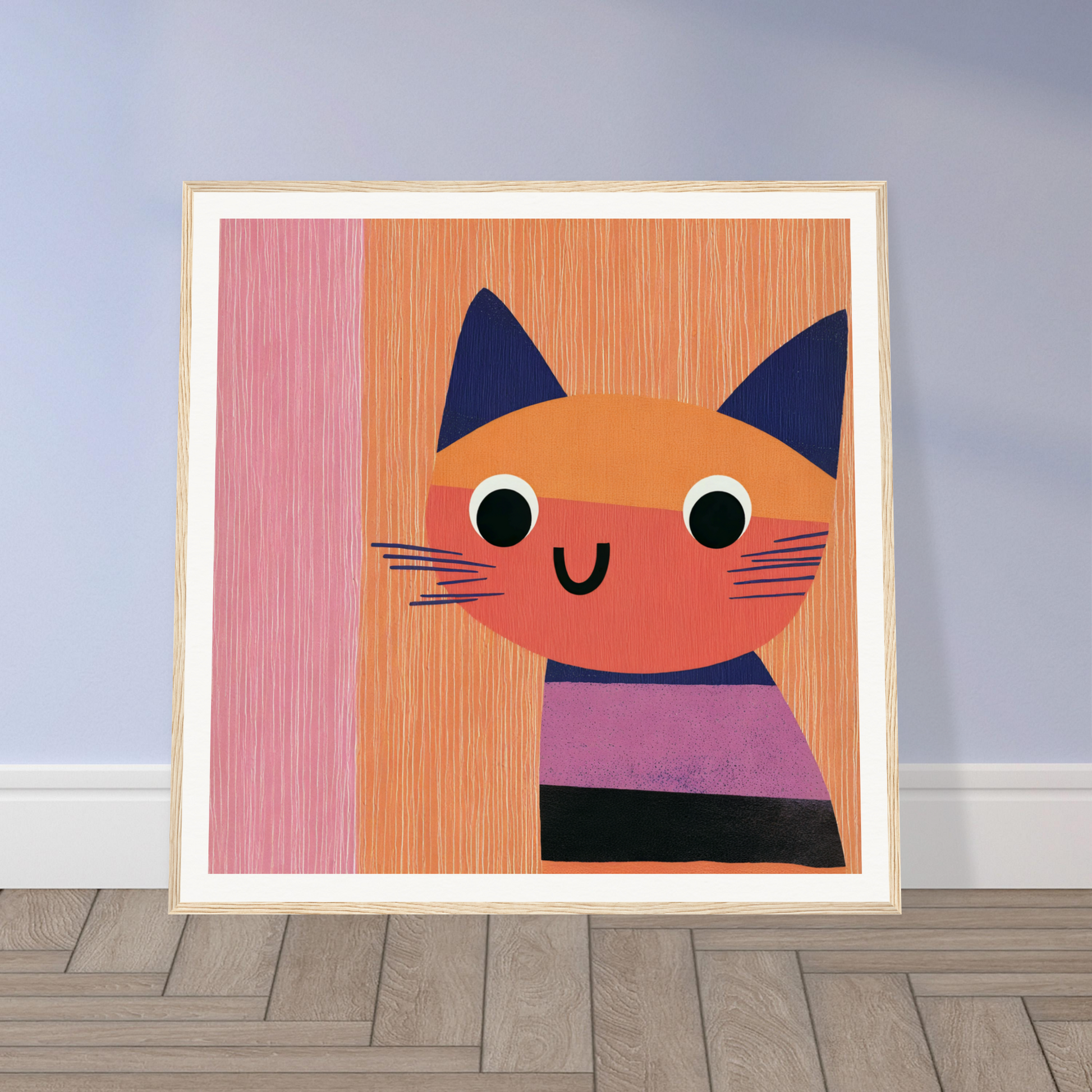 Cute cartoon cat with orange fur and purple striped shirt from Special Edition Art™