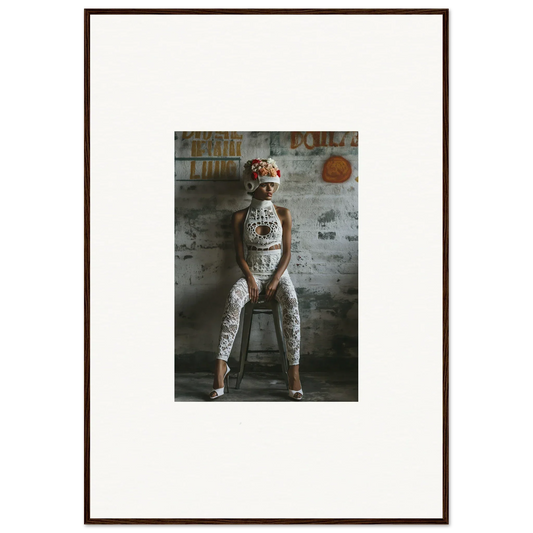 Framed wall art of a person in a white bodysuit for dream loom-inspired room decor