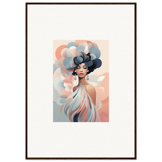 Elegant watercolor portrait of Quantum Dreamscape Femme with flowing fabric and blue forms