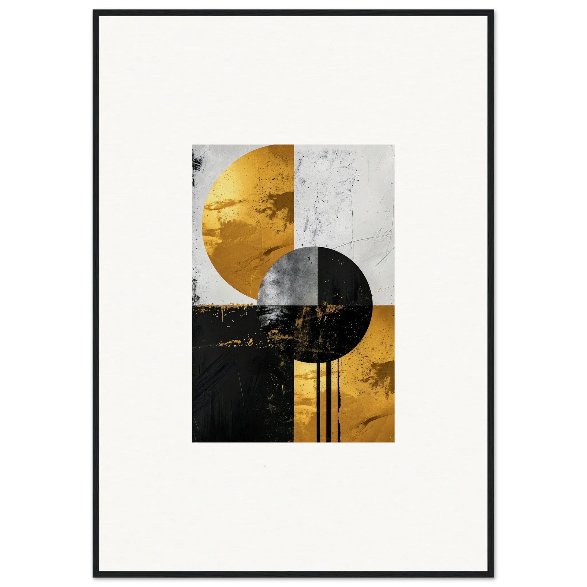 Abstract geometric artwork in gold, black, and white for golden dreams room decor