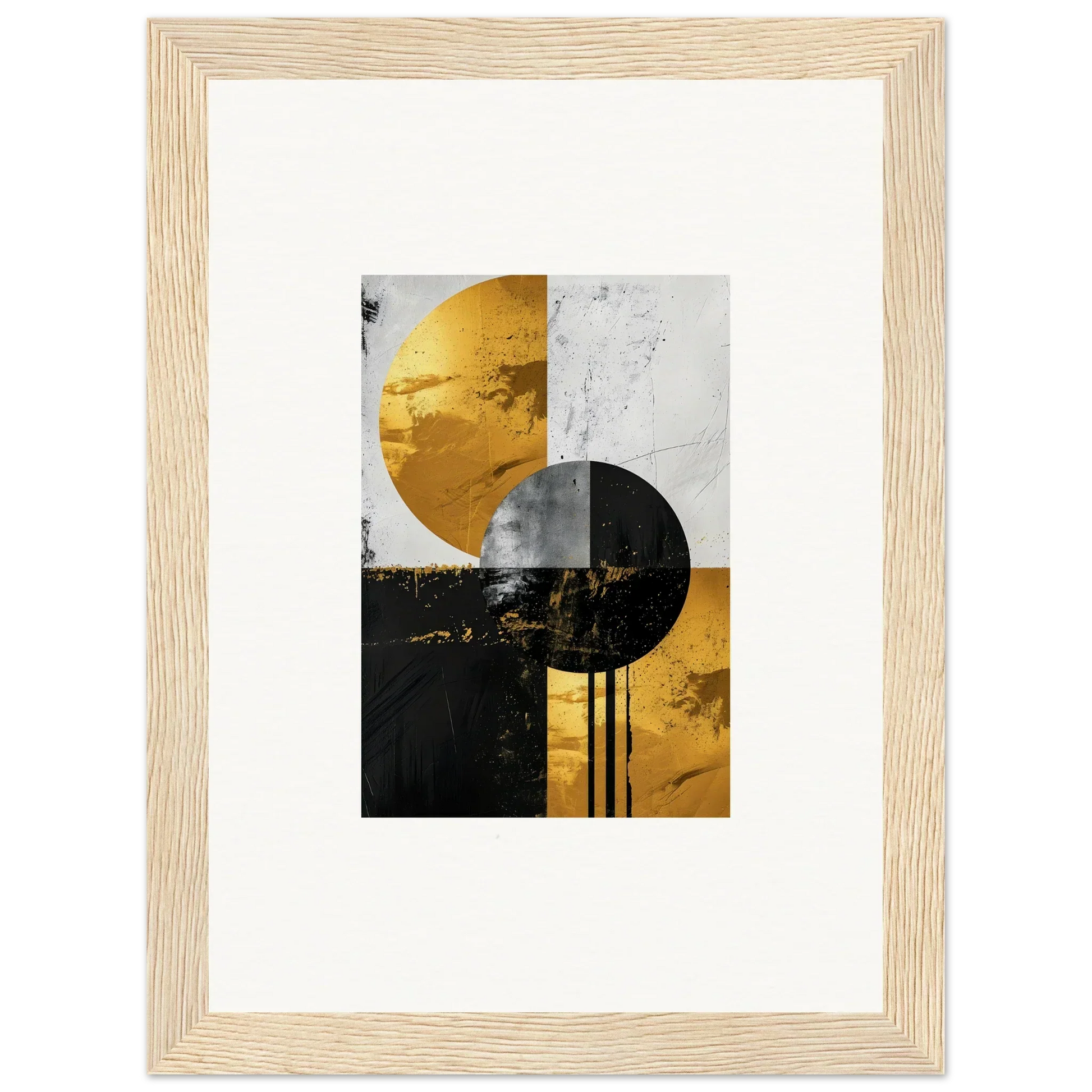 Abstract geometric artwork of overlapping gold and black circles for golden dreams room decor