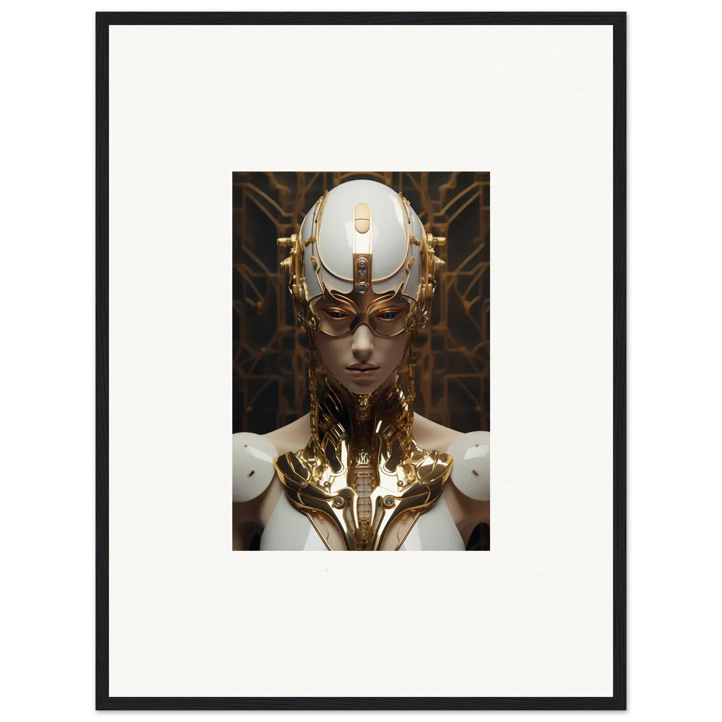 Futuristic humanoid cyborg with gold details for Hamlet Vanguard room decor art