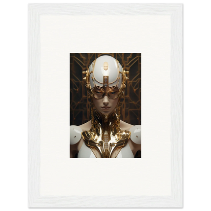 Futuristic humanoid with golden cybernetics in Quantum Hamlet Vanguard framed wall art