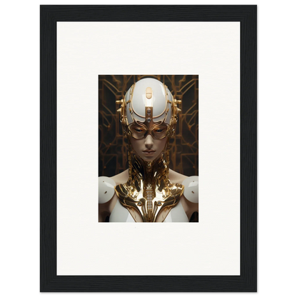 Futuristic humanoid figure with gold and white cybernetic enhancements for Hamlet Vanguard room decor