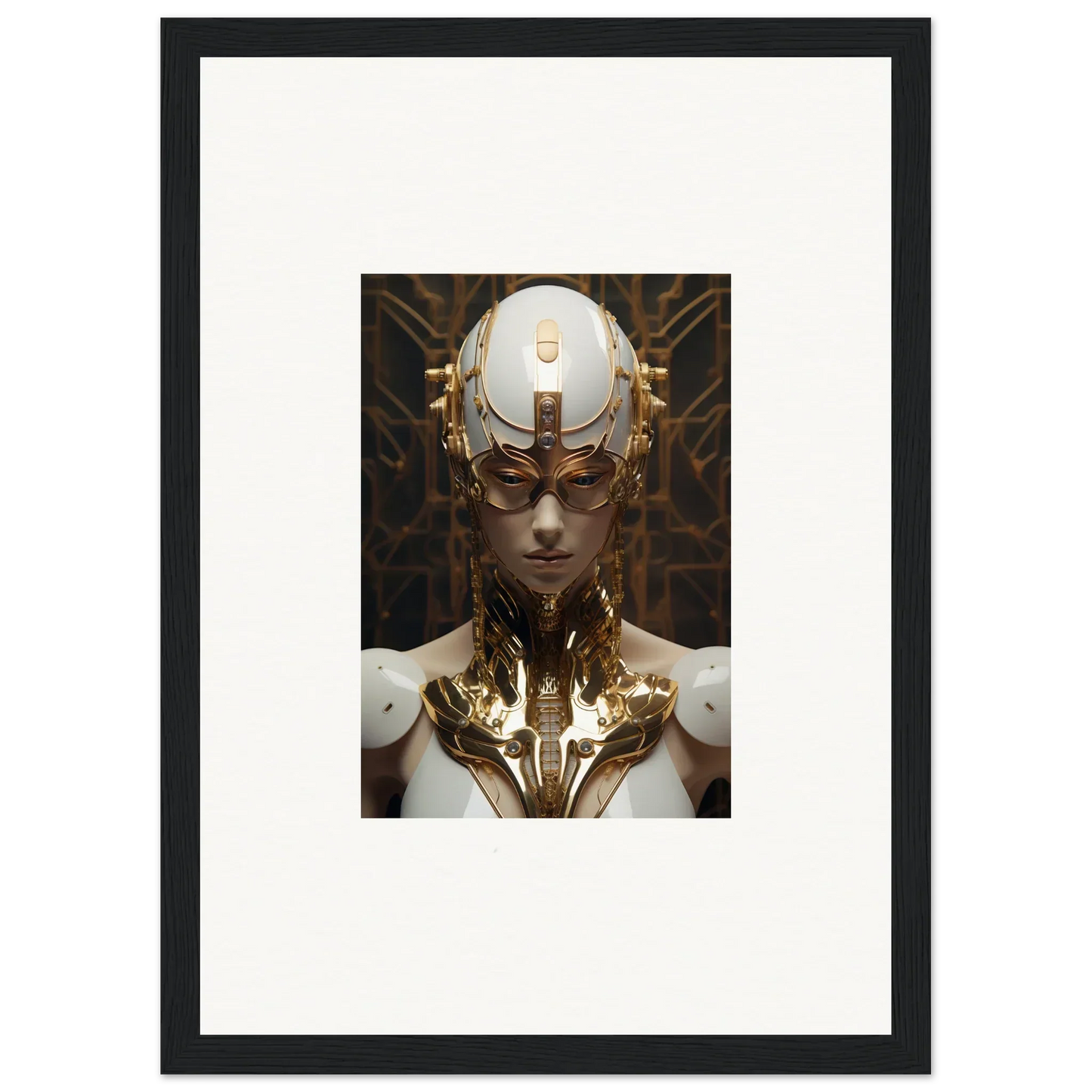 Futuristic humanoid with gold and white enhancements for Hamlet Vanguard wall art