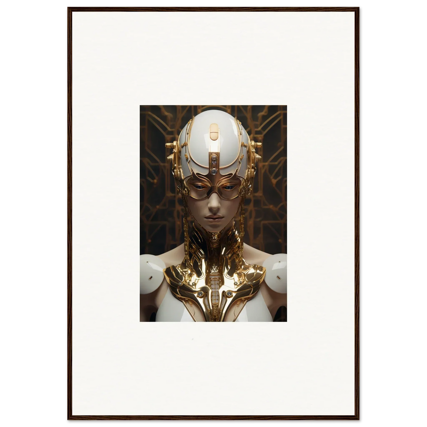 Futuristic humanoid with golden enhancements, perfect for Hamlet Vanguard room decor