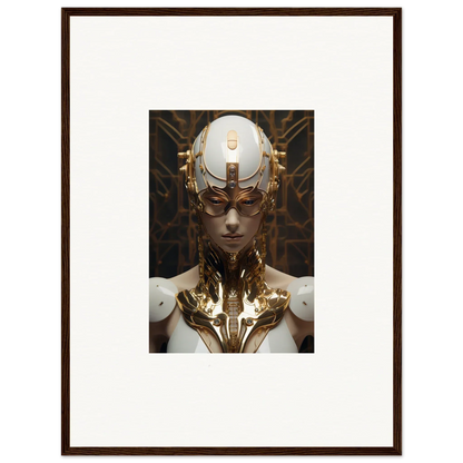 Futuristic humanoid with gold cybernetics in Quantum Hamlet Vanguard framed wall art