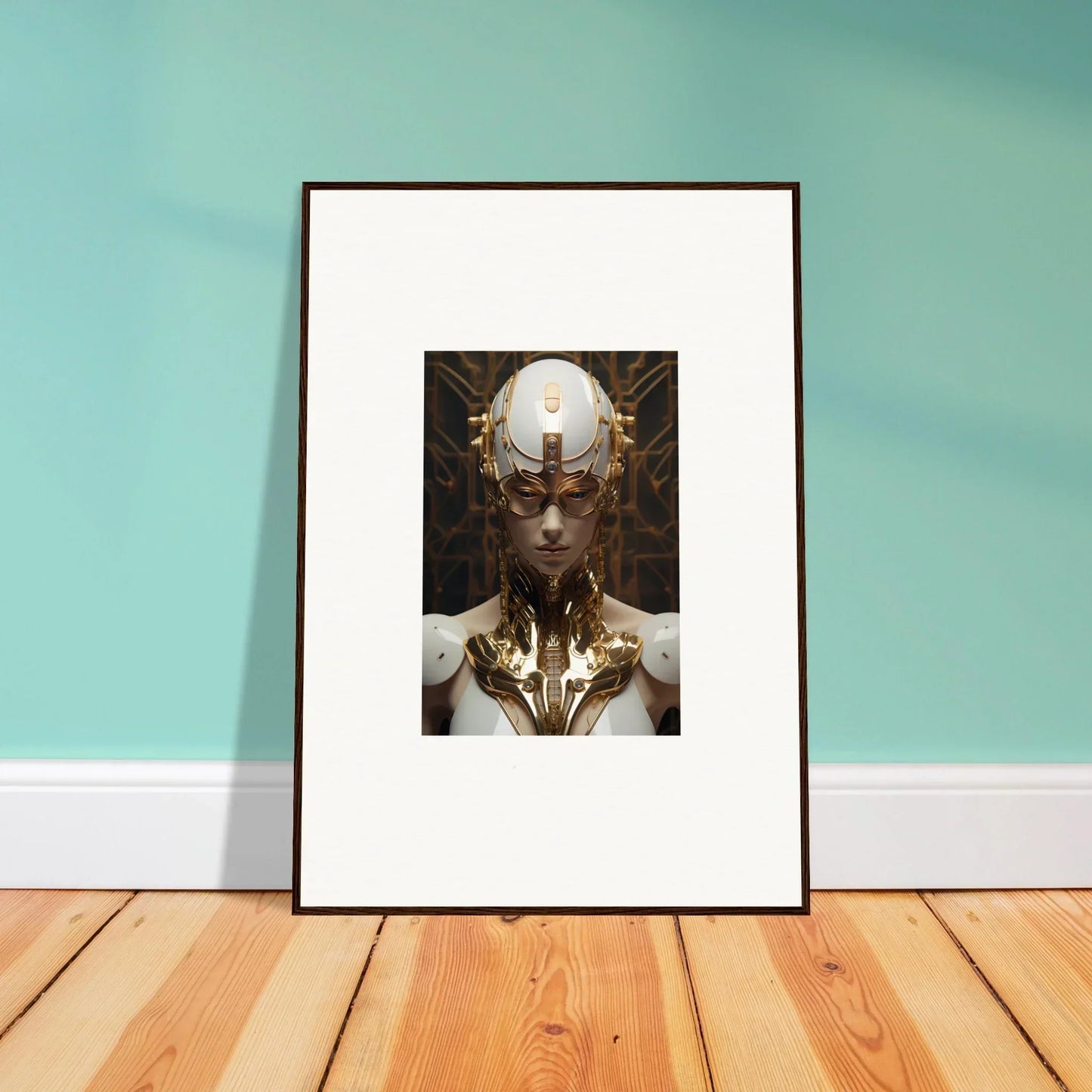 Framed wall art of Quantum Hamlet Vanguard featuring a surreal figure and glowing orb