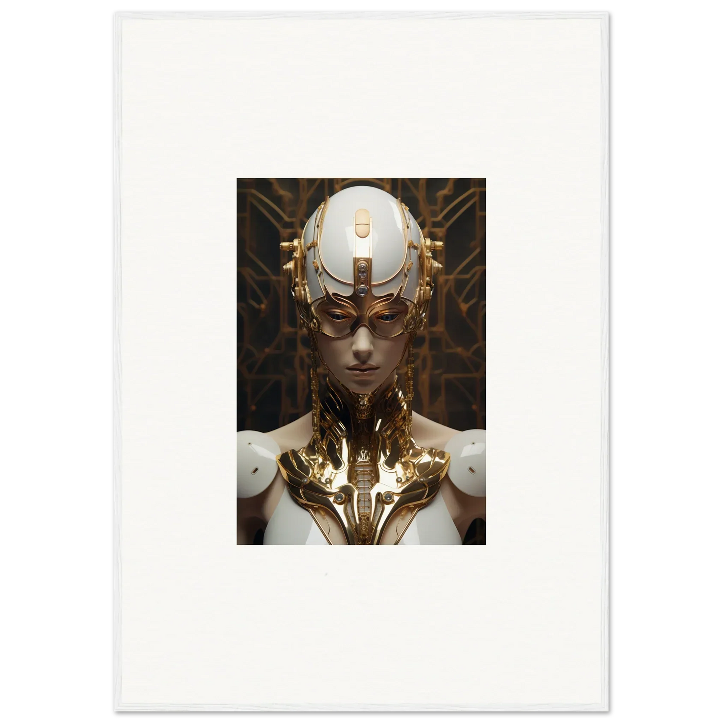 Futuristic humanoid with gold headpiece and cybernetics for Hamlet Vanguard wall art