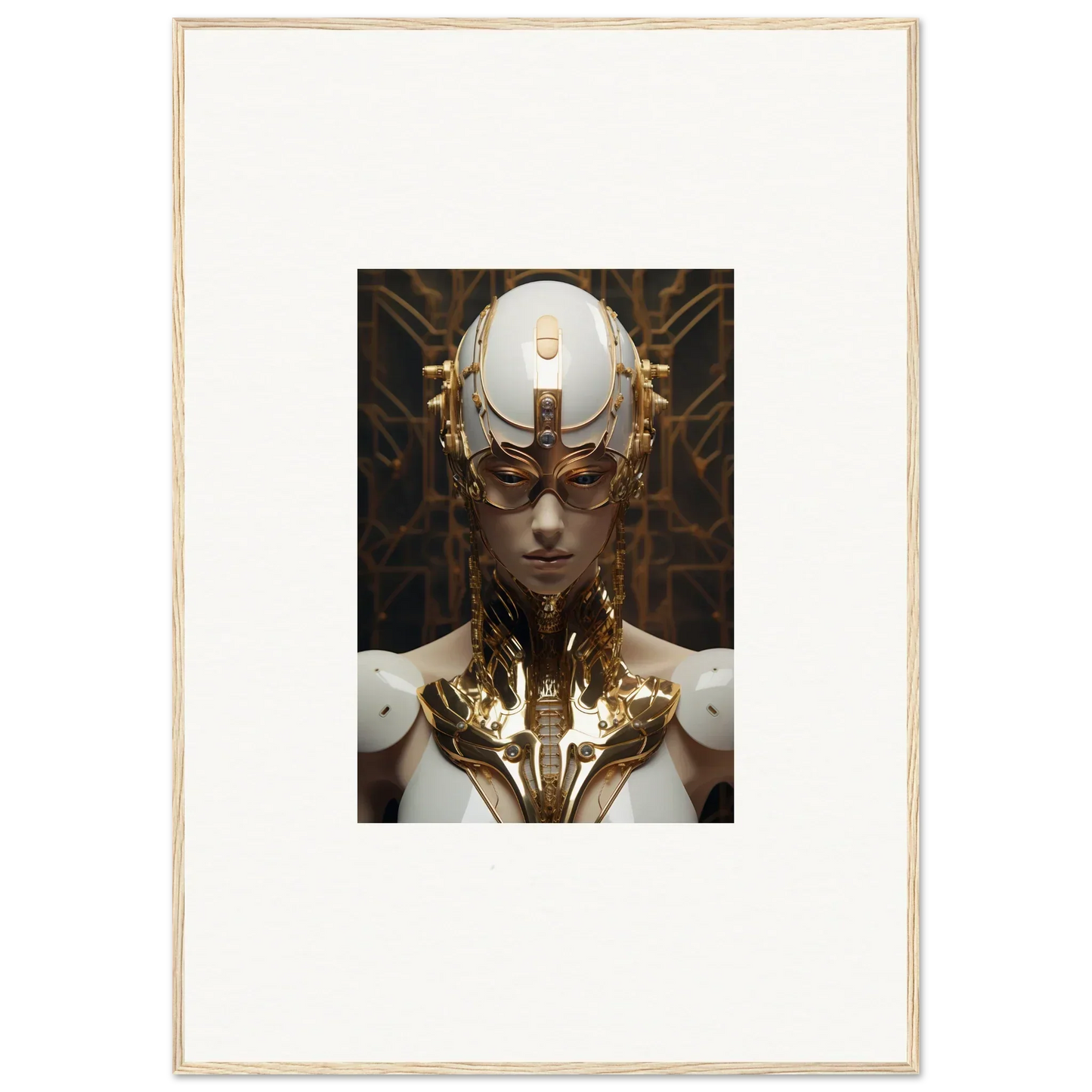 Futuristic humanoid figure with golden headdress for Hamlet Vanguard room decor