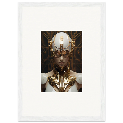 Futuristic humanoid figure with gold headdress for Quantum Hamlet Vanguard wall art