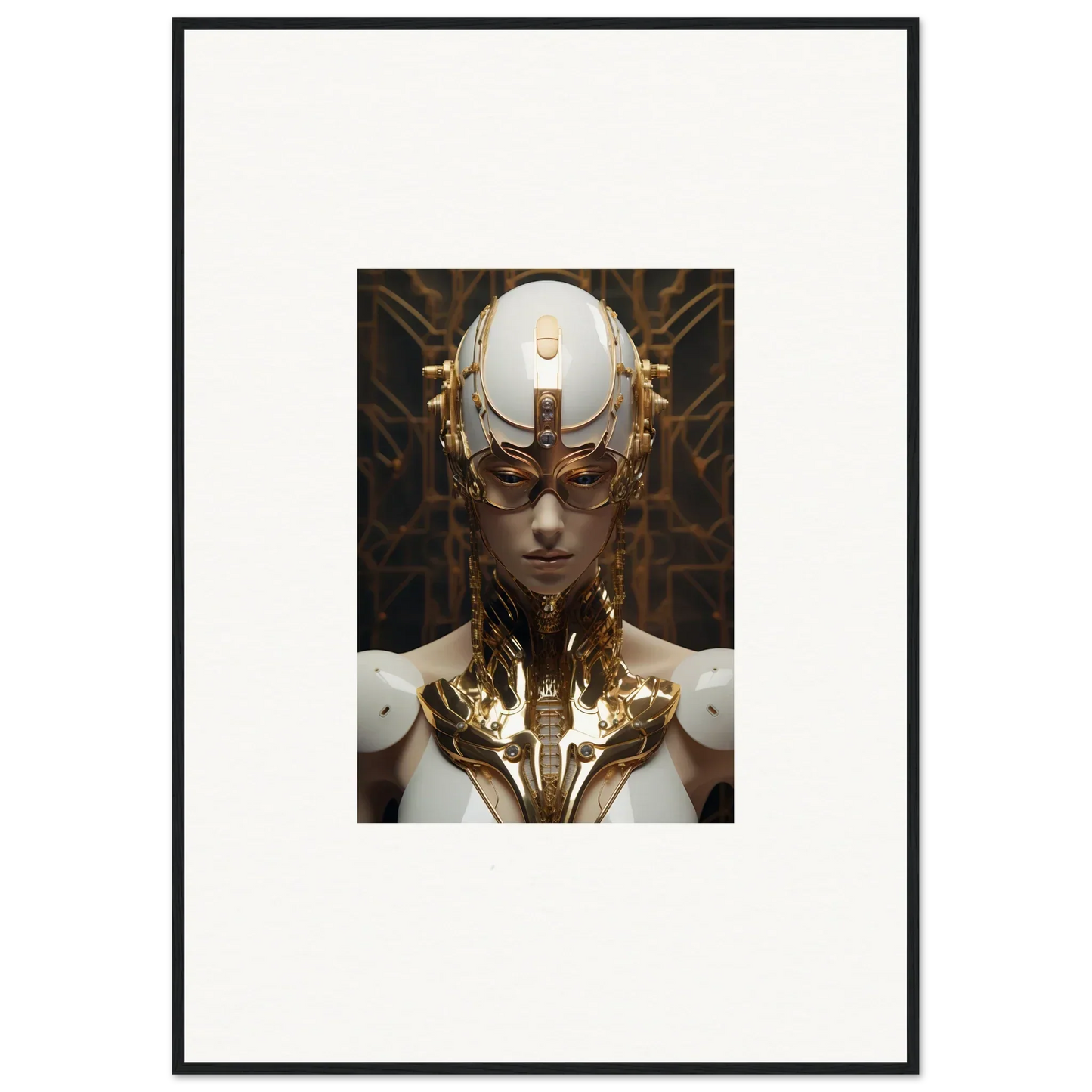 Futuristic humanoid with gold and white enhancements for Hamlet Vanguard wall art