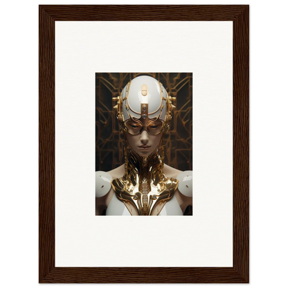 Framed wall art featuring a futuristic humanoid in gold, perfect for Hamlet Vanguard room decor