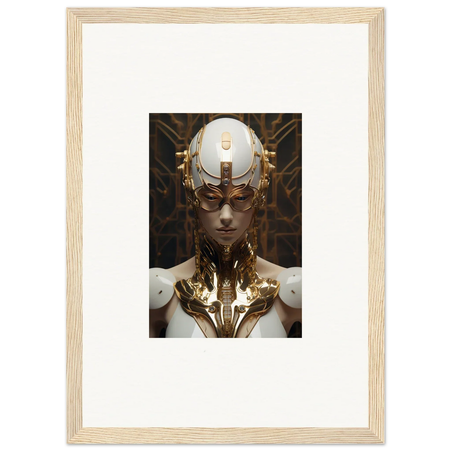 Futuristic humanoid figure with metallic headdress for Hamlet Vanguard wall art decor