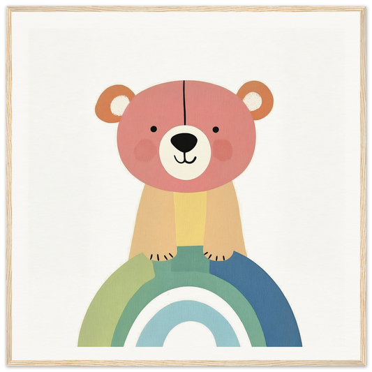 Cute cartoon bear on a pastel rainbow in special edition art™ Rainbow Bear Serenade