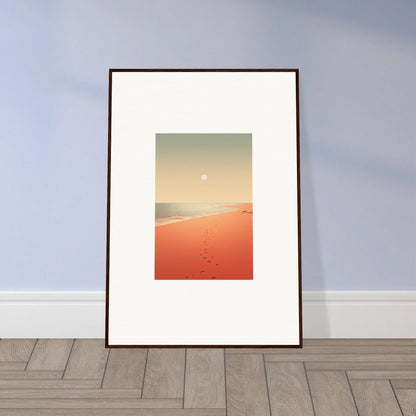 Framed wall art of a minimalist desert at sunset with vivid red horizons for room decor