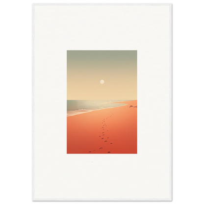 Serene beach scene with footprints in orange sand for Red Horizons room decor