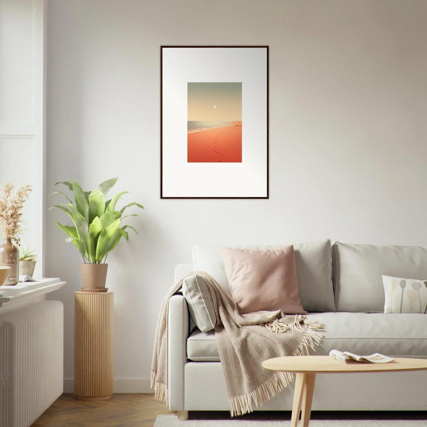 Framed wall art of red horizons with a sunset gradient, perfect for room decor