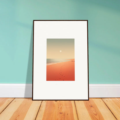 Framed wall art of a desert landscape with pale moon and red horizons for elegant room decor