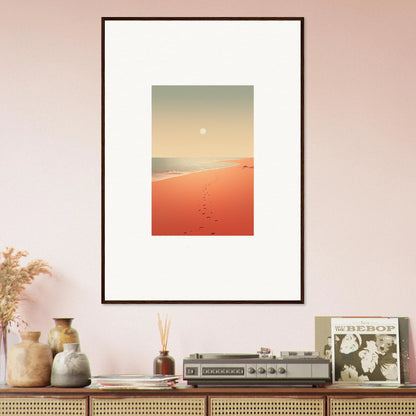 Framed wall art of minimalist desert landscape with red horizons for stylish room decor