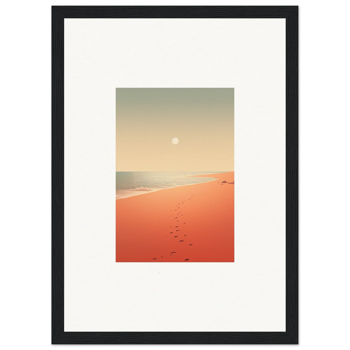 Framed wall art of red horizons and sunset beach scene for elegant room decor