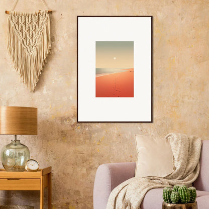 Framed wall art of red horizons in a sunset gradient over a beach landscape