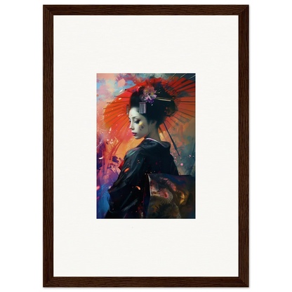 Framed canvas print of a colorful geisha for your umbrella dreams room decoration