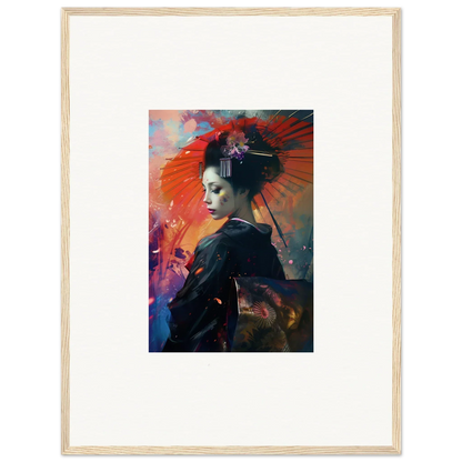 Colorful geisha portrait with vibrant colors, perfect for room decoration canvas prints