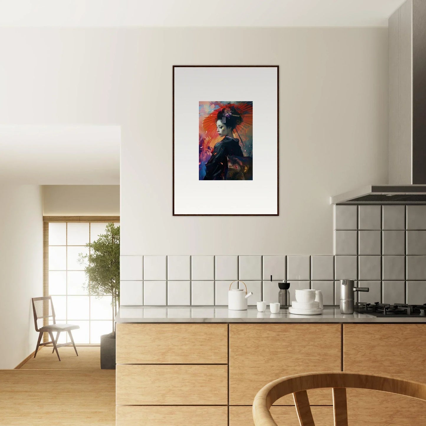 Framed canvas print of a silhouetted figure in vibrant red and blue, perfect for room decoration