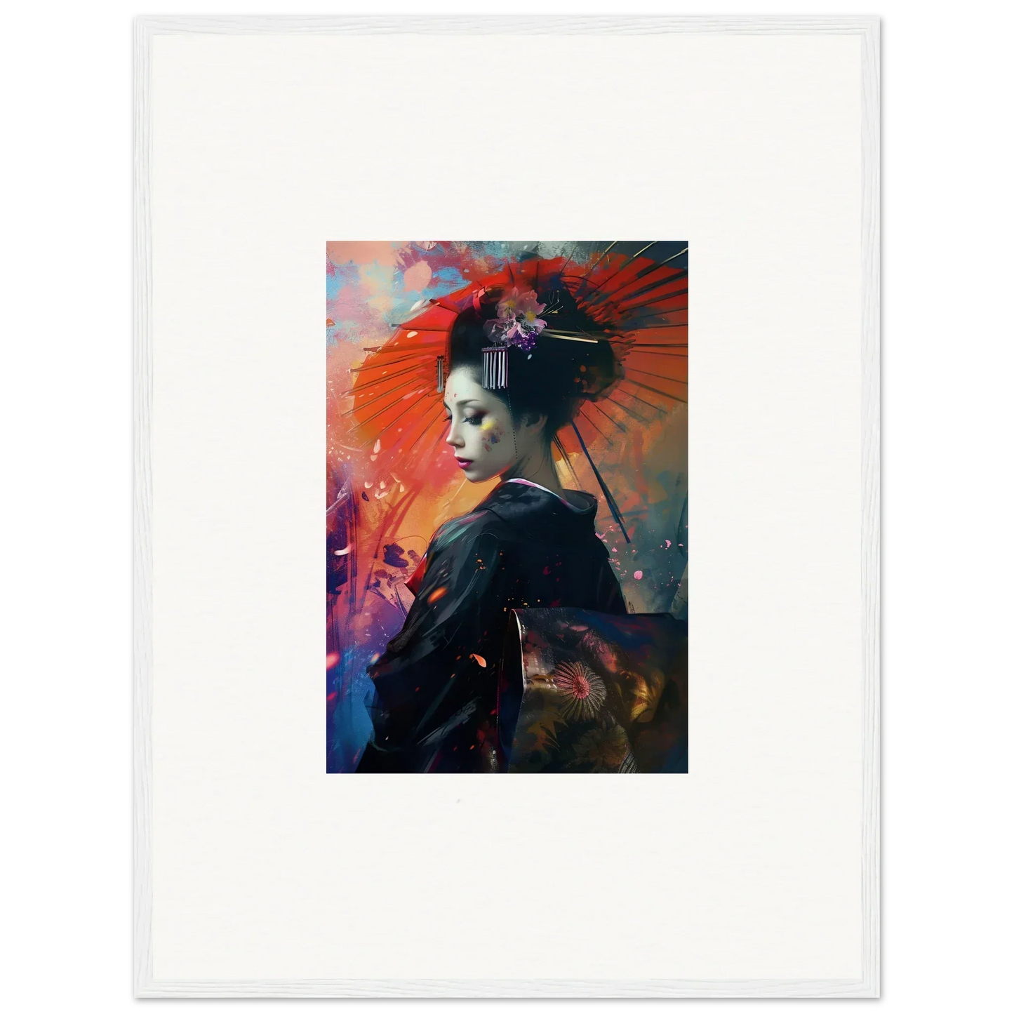 Colorful geisha portrait with ornate hairstyle for vibrant room decoration canvas print