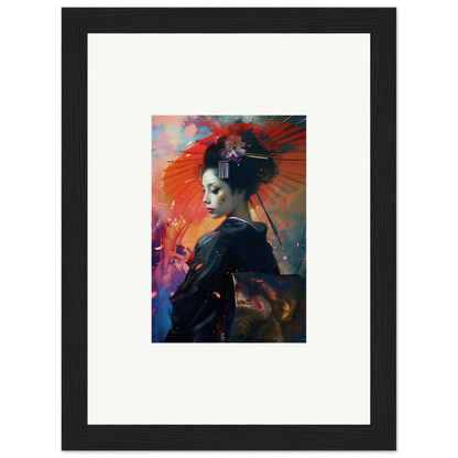 Colorful geisha portrait with umbrella, perfect for room decoration and canvas print