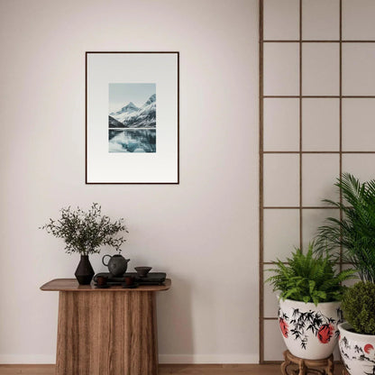 Framed canvas print of Alpine Echoes with mountain reflecting in a lake for room decoration