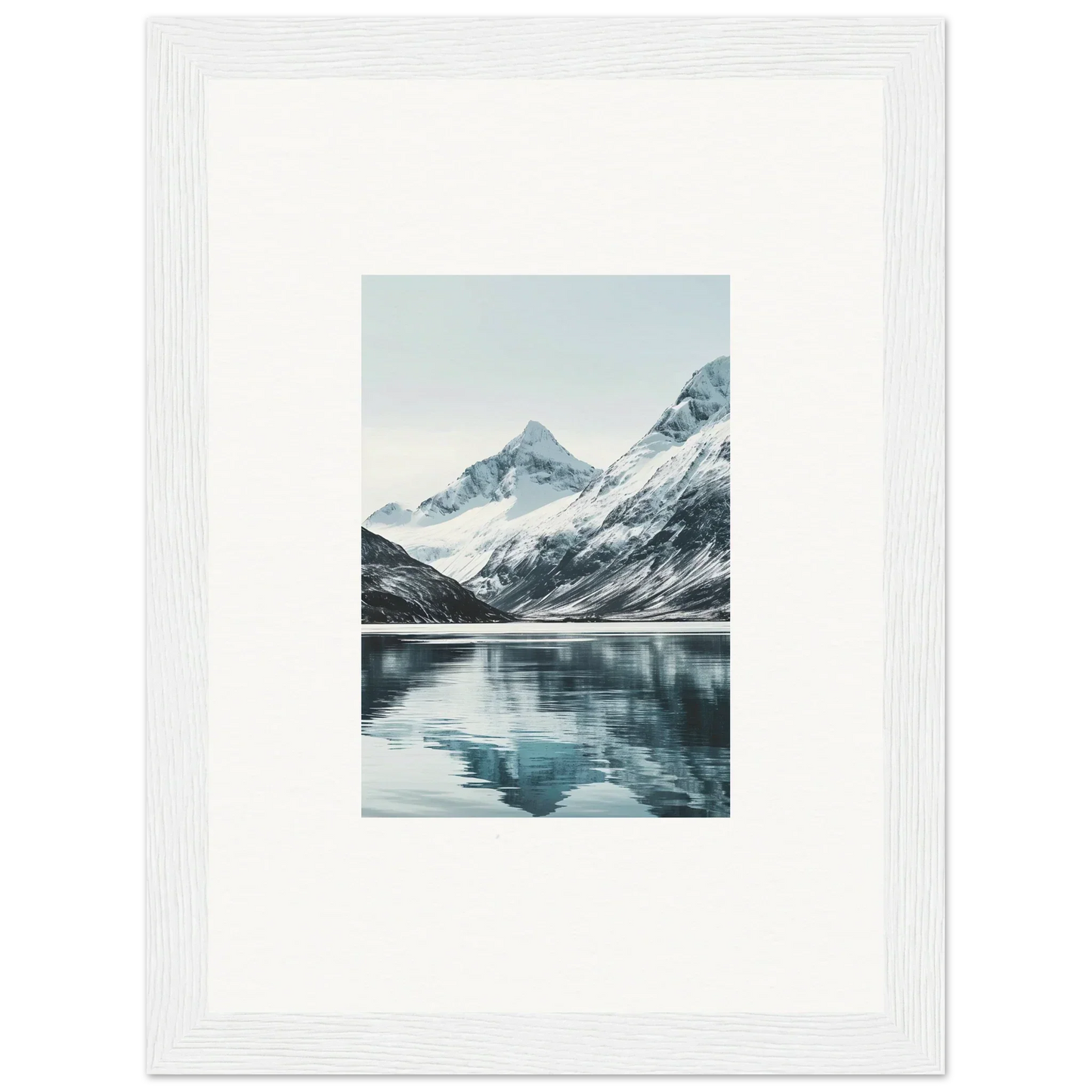 Framed canvas print of alpine echoes reflecting in a calm lake for room decoration