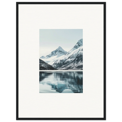 Framed canvas print of Alpine Echoes with snow-capped mountains and lake reflection