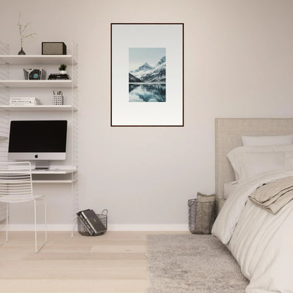 Minimalist bedroom featuring a canvas print of Alpine Echoes for room decoration