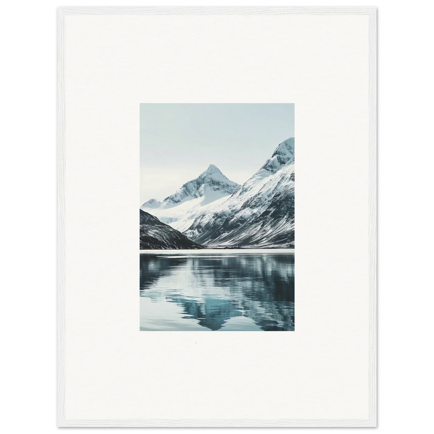 Framed photograph of snow-capped mountains for stunning room decoration with Alpine Echoes