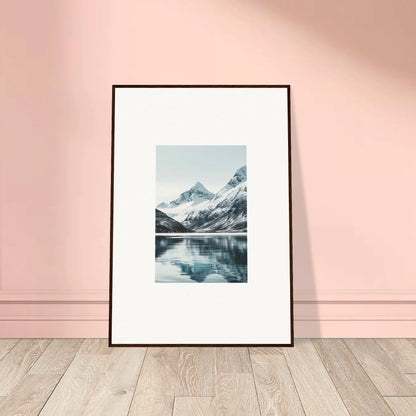 Framed canvas print of alpine echoes with snow-capped mountains reflecting in a lake