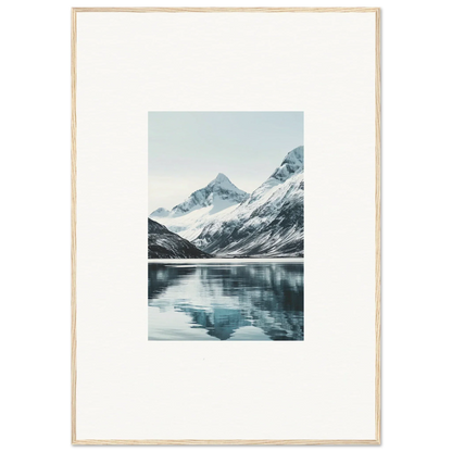 Framed canvas print of Alpine Echoes with snow-capped mountains and lake for room decoration