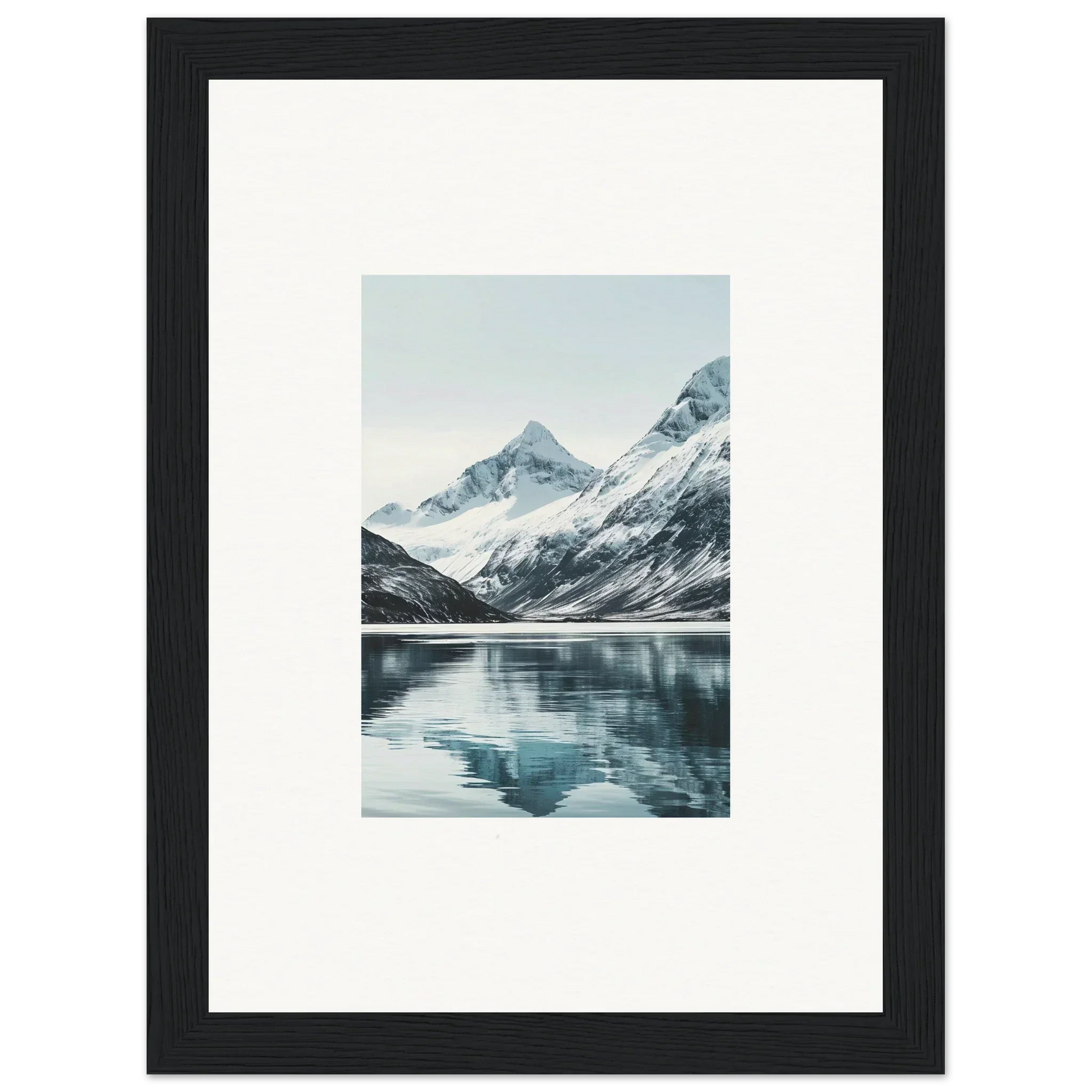 Framed canvas print of alpine echoes reflecting in a serene lake for room decoration