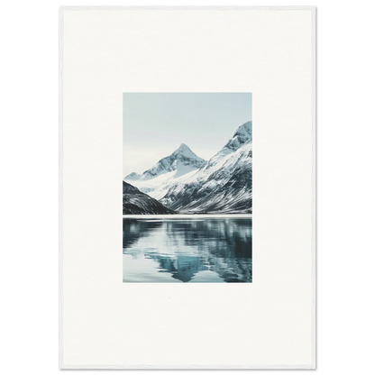 Snowy mountain peaks reflecting in a calm lake for cool alpine echoes room decoration