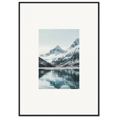 Framed Canvas Print of Alpine Echoes with Snow-Capped Mountains Reflected in a Lake