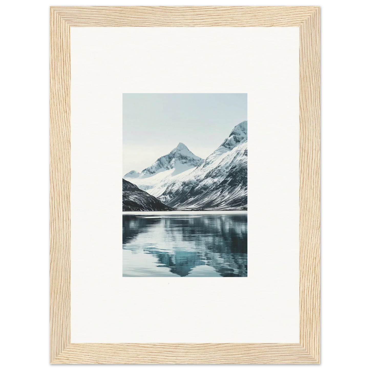 Framed canvas print of alpine echoes in serene lake reflection for room decoration