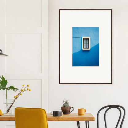 Framed photo of a white window on blue wall from Reflective Cerulean Daydreams art™