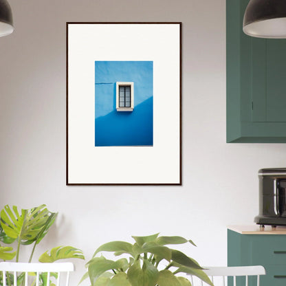 Framed photo of a bright blue wall window from Reflective Cerulean Daydreams art™