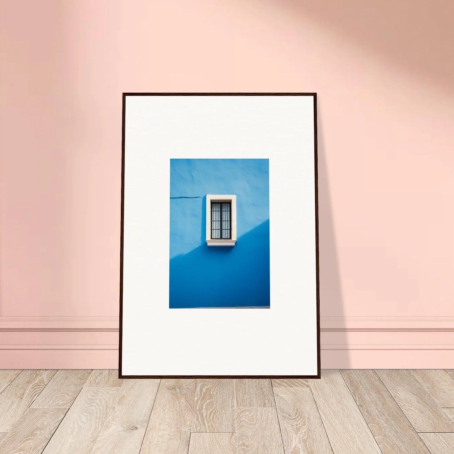 Framed photo of a white window on a bright blue wall from Reflective Cerulean Daydreams