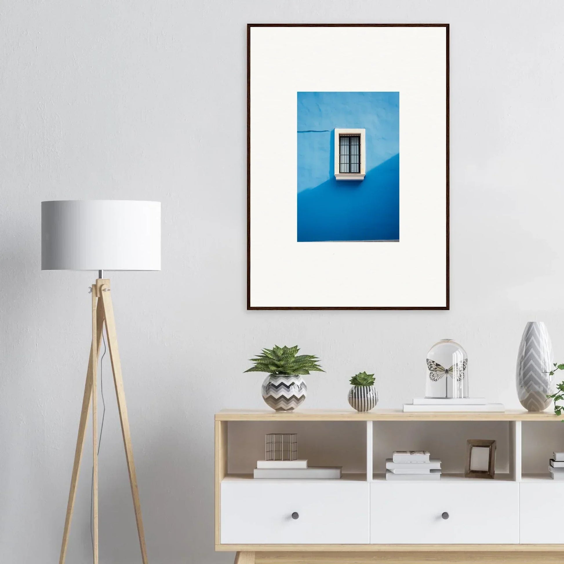 Framed photograph of a white window on a blue wall from Reflective Cerulean Daydreams