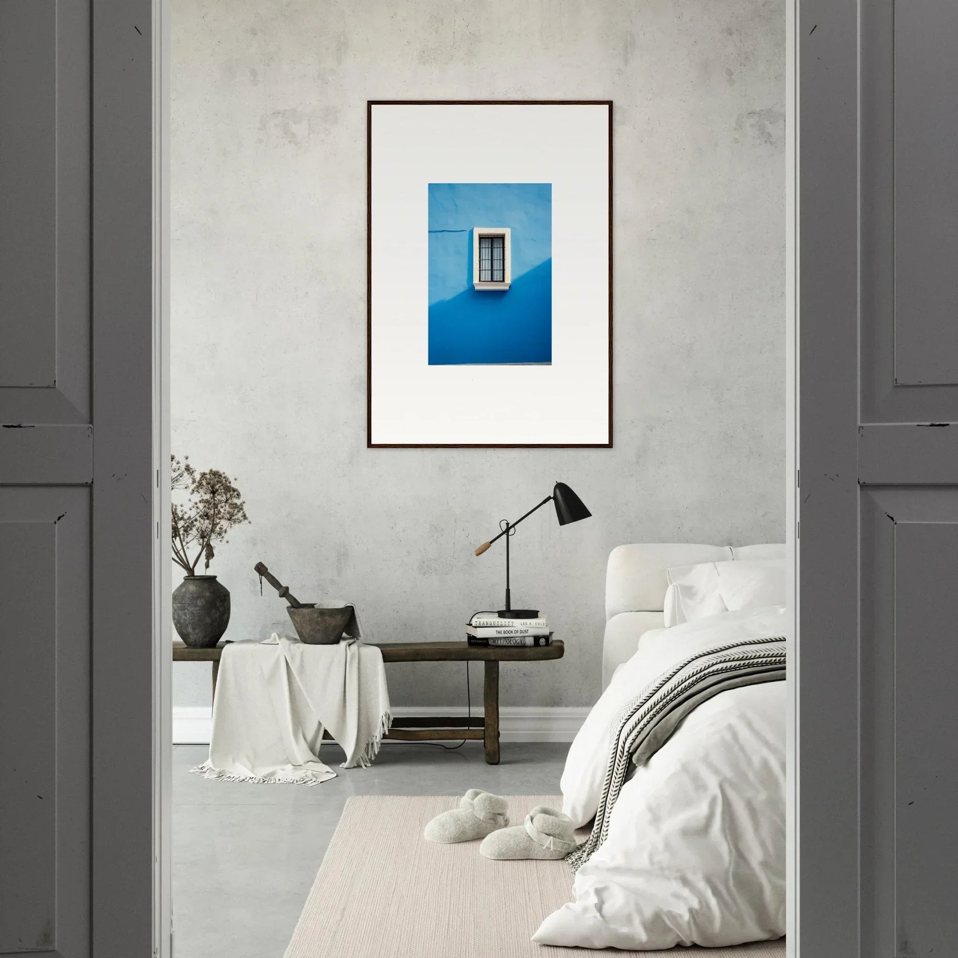 Framed photo of a white window on a blue wall from Reflective Cerulean Daydreams